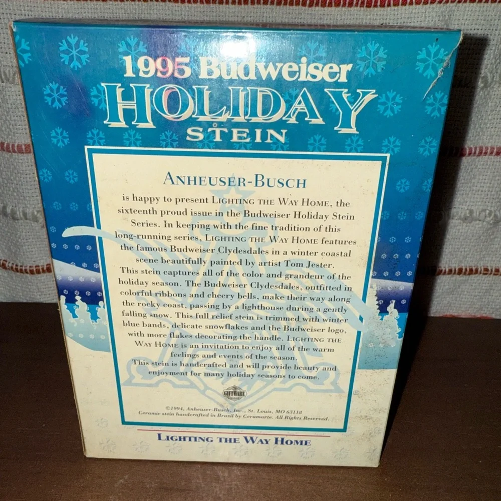 Vintage‎ Budweiser 1995 Holiday Stein with Festive Red and Blue Design